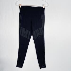 Athleta Small S Black Powerful Gleam High Rise Leggings Moto Mesh Pieced Workout